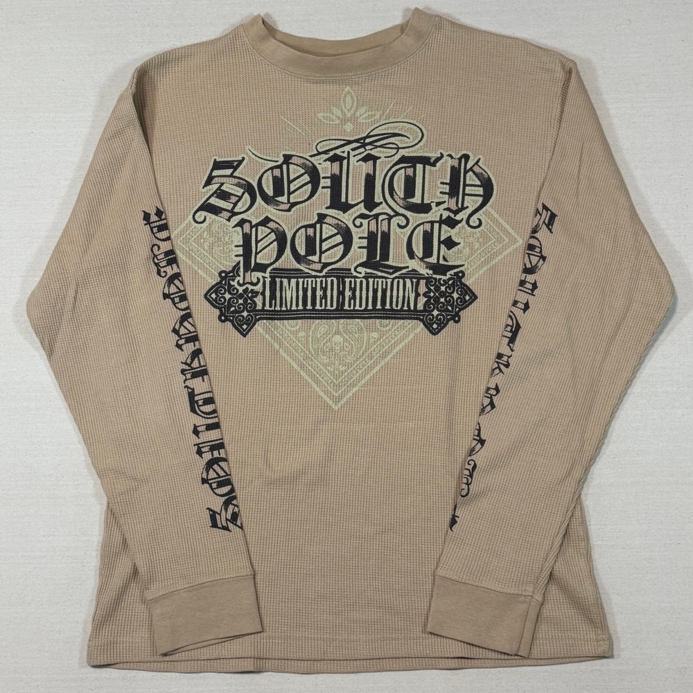Southpole Limited Edition Waffle Knit Thermal Shirt Tan Gothic Mens Large